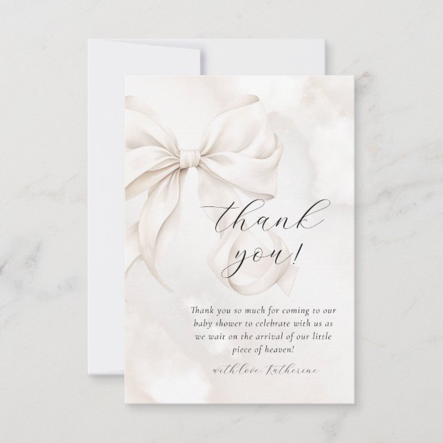 Neutral Bow Cloud Nine Baby Shower Thank You Card (Front)
