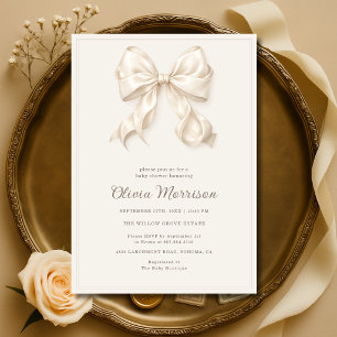 Neutral Bow Girls Baby Shower Invitation