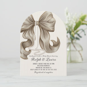 Neutral Bow Pearl Girl Baby Shower Invitation