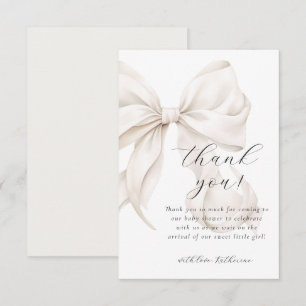 Neutral Bow White Baby Shower Thank You Card