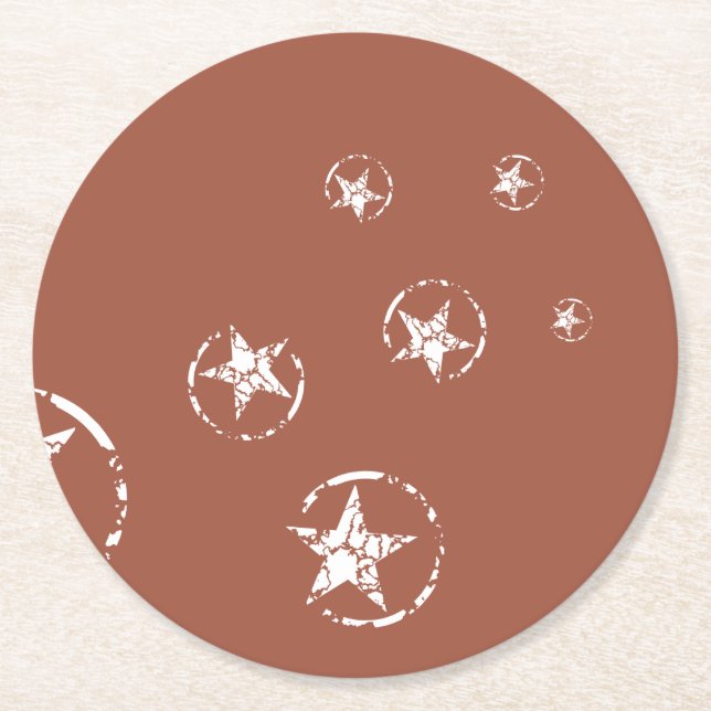 Neutral Brick Jagged Circle Stars Round Paper Coaster (Front)