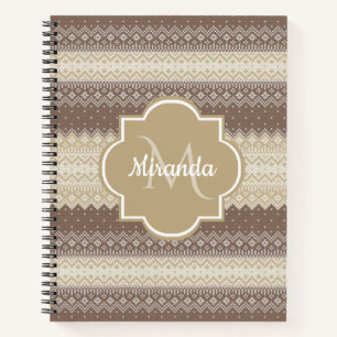 Neutral Brown and Tan Knit Pattern With Name Notebook