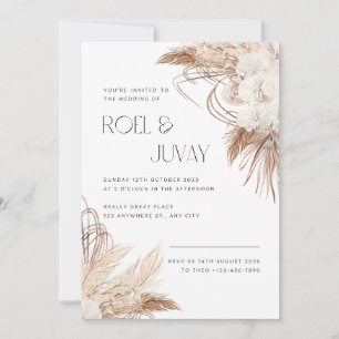 Neutral Brown Boho Watercolor Flowers  Invitation