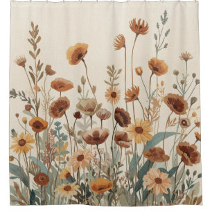Neutral Brown Earth Tone Wild Flower Garden Design Shower Curtain