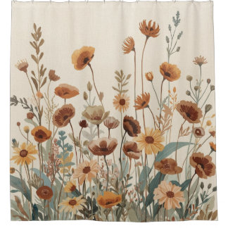 Neutral Brown Earth Tone Wild Flower Garden Design Shower Curtain