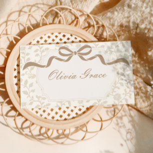 Neutral Brown Floral Toile Birthday Place Card