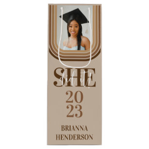 Neutral Brown Melanin Photo Graduation Gift Wine Gift Bag