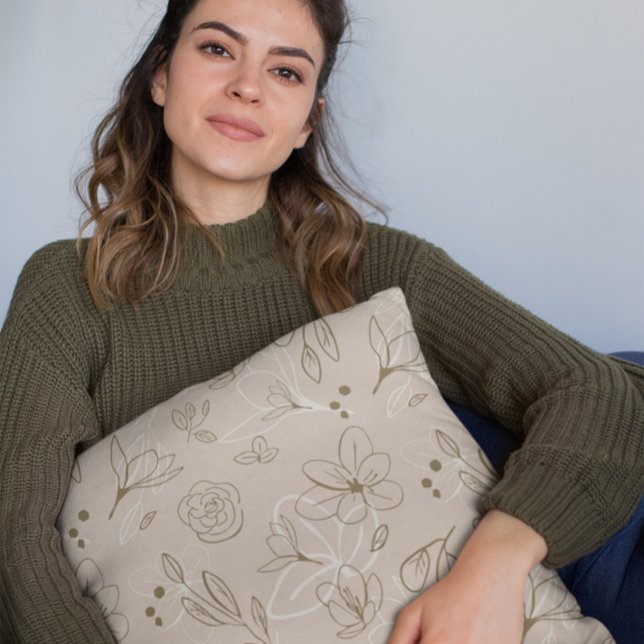 Neutral Brown Minimalist Modern Florals Cushion (Neutral, timeless, minimalist floral illustration throw pillow dessign)
