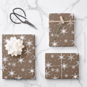 Neutral Brown Modern Festive Snowflake Pattern Wrapping Paper Sheet