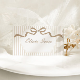 Neutral Brown Pinstripe Birthday Place Card