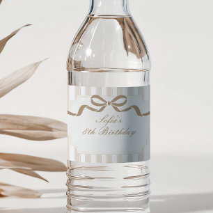 Neutral Brown Pinstripe Birthday Water Bottle Label