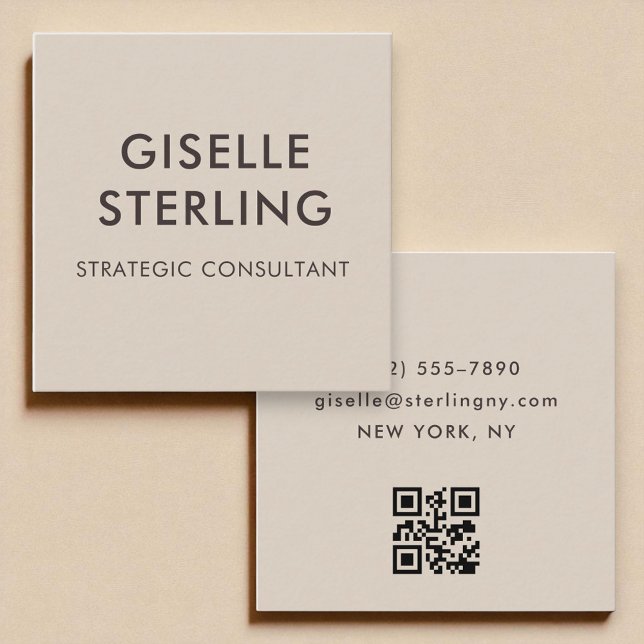 Neutral Brown QR Code Modern Minimal Typography  Square Business Card (Creator Uploaded)