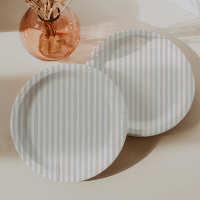 Neutral Brown Stripe Birthday Paper Plate (Creator Uploaded)