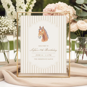 Neutral Brown Stripe Horse Birthday Welcome Sign