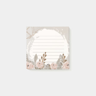 Neutral Brown Tan Floral Lined Post-it Notes