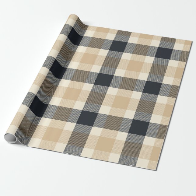 Neutral Brown Tartan Plaid Pattern Wrapping Paper (Unrolled)