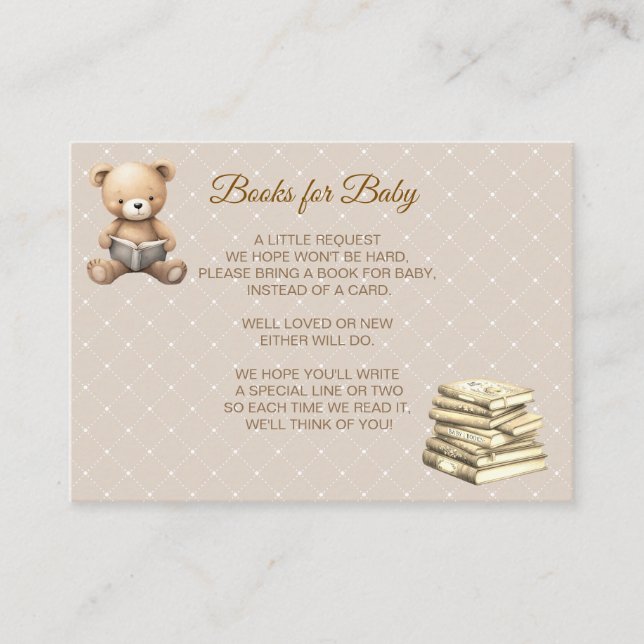 Neutral Brown Teddy Bear - Books for Baby Enclosure Card (Front)