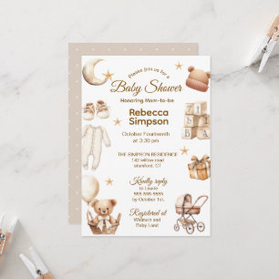 Neutral Brown Teddy Bear Clothes,Gifts-Baby Shower Invitation