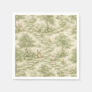 Neutral Bunny Bear Picnic Floral Garden (1) Napkin