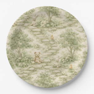 Neutral Bunny Bear Picnic Floral Garden (1) Paper Plate