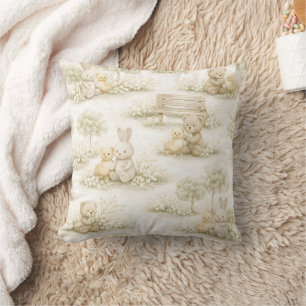 Neutral Bunny Bear Picnic Floral Garden (2) Cushion