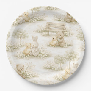 Neutral Bunny Bear Picnic Floral Garden (2) Paper Plate