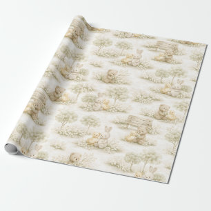 Neutral Bunny Bear Picnic Floral Garden (2) Wrapping Paper