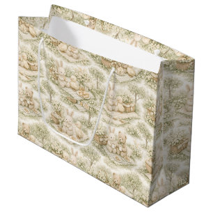 Neutral Bunny Bear Picnic Floral Garden (3) Large Gift Bag