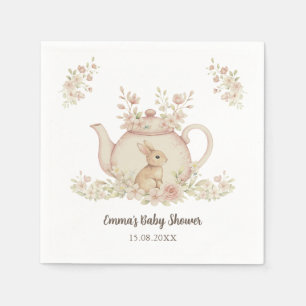 Neutral Bunny & Floral Teapot Baby Shower  Napkin