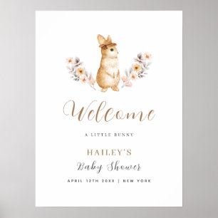 Neutral Bunny Wildflower Welcome Baby Shower Poster