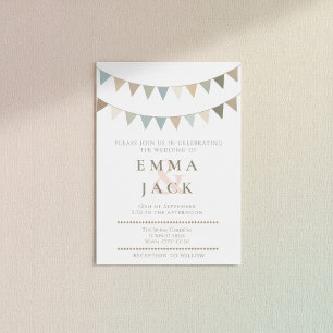 Neutral bunting rustic pastel wedding invitation