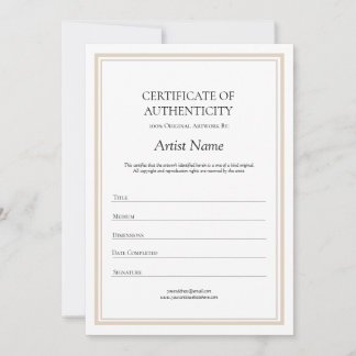Neutral Certificate of Authenticity for Art Thank You Card
