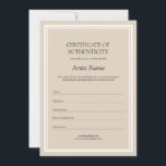 Neutral Certificate of Authenticity for Art Thank You Card<br><div class="desc">Fully editable Certificate of Authenticity template in a neutral,  classic yet modern design. Add your artist name and customise any other text field to design a unique and professional Certificate of Authenticity to complement your artwork.</div>