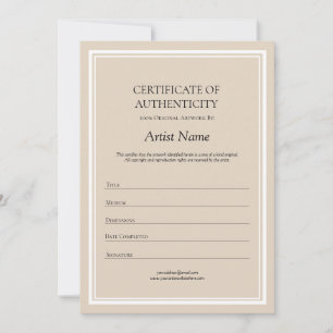 Neutral Certificate of Authenticity for Art Thank You Card