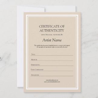 Neutral Certificate of Authenticity for Art Thank You Card