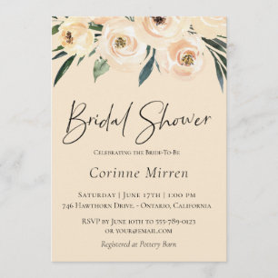 Neutral Champagne Floral Bridal Shower Invitation