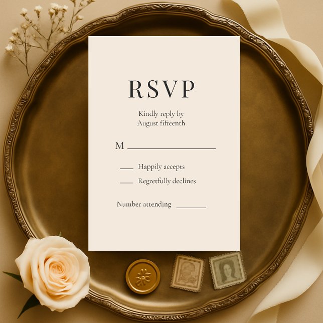 Neutral Champagne Minimalist Wedding RSVP  Card (Creator Uploaded)