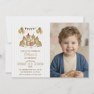Neutral Cheetah Birthday Safari Photo Invitation