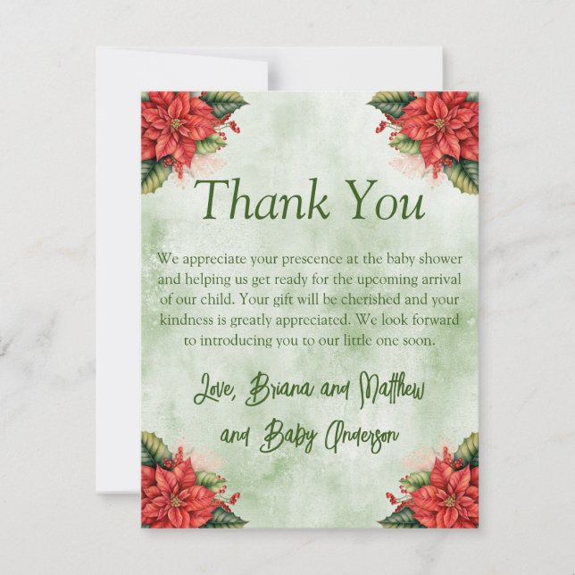 Neutral Christmas Baby Shower Thank You Card (Front)
