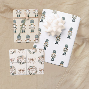Neutral Christmas Nutcracker Monogram Wrapping Paper Sheet