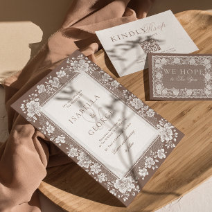 Neutral Classic Photo Lace Old Money Wedding Invitation
