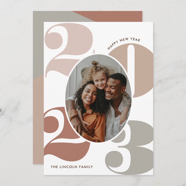 Neutral Classy Numbers 1 Photo Happy New Year Holiday Card (Front/Back)