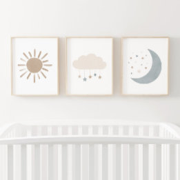 Neutral Cloud Moon Sun Boy Nursery Decor