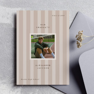 Neutral Color Sporty Stripes Graduation Photo Announcement