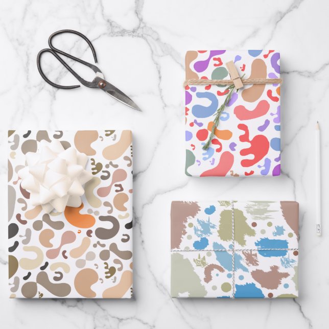 Neutral Colour Abstract Shape Pattern Wrapping Paper Sheet (Front)