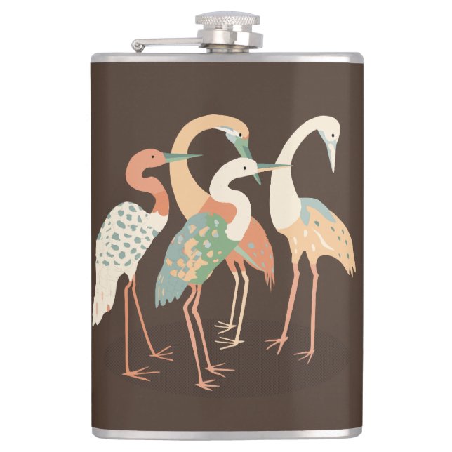 Neutral Colour Pop Art Cranes   Hip Flask (Front)