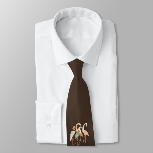Neutral Colour Pop Art Cranes   Tie (Tied)