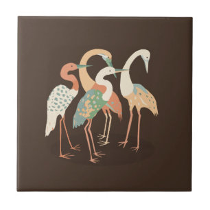 Neutral Colour Pop Art Cranes Tile