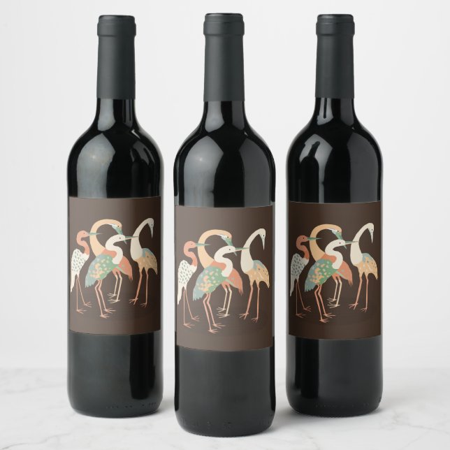Neutral Colour Pop Art Cranes   Wine Label (Bottles)