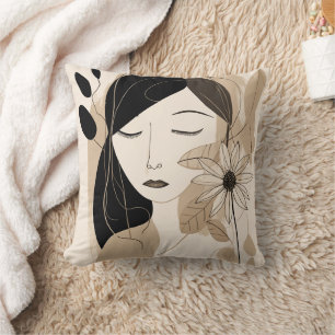 Neutral Colour Woman with Flower Boho Cushion